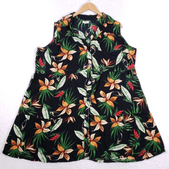 Purple Rain Dresses & Skirts - Purple Rain Sleeveless Button Dress 3X Black Tropical Core Resort Wear Boho Chic